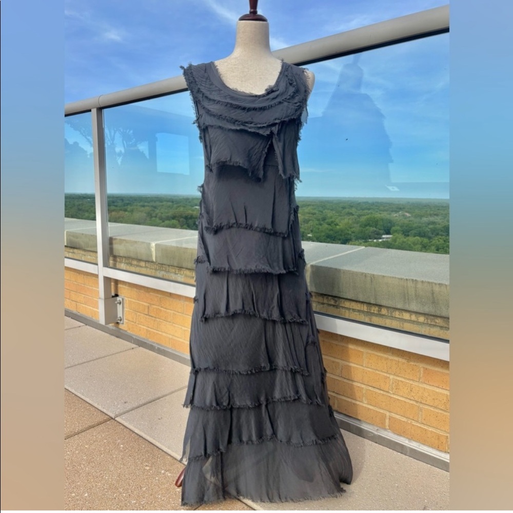 Gigi Moda Siena Silk ruffle maxi dress Gray OS